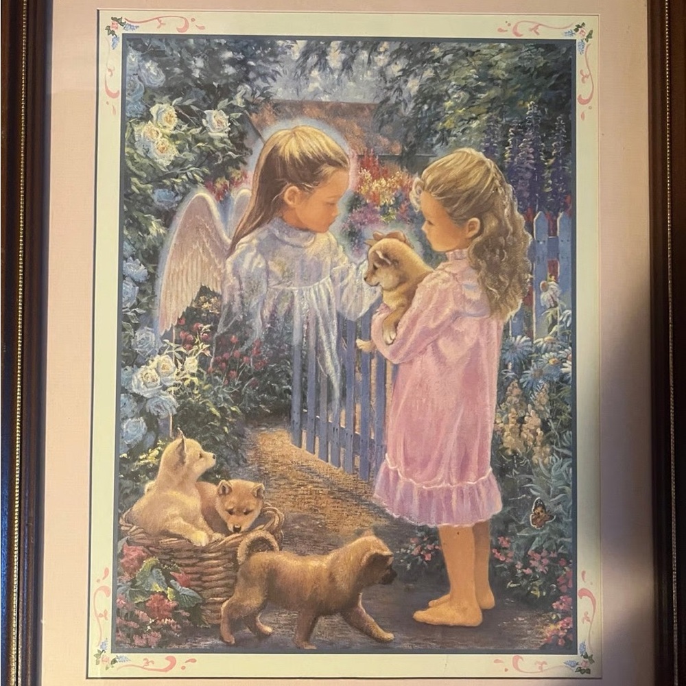 Home Interior Guardian Angel and Child with Puppies Art Print